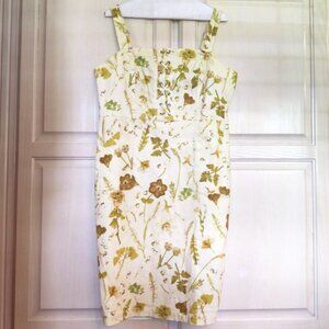 INC International Concepts Denim Column Dress w/Pockets Pale Yellow Floral Sz 14